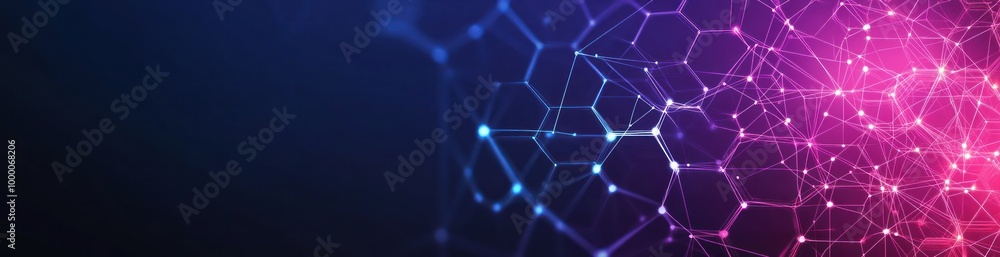 Poster abstract digital network design with interconnected nodes and vibrant colors.