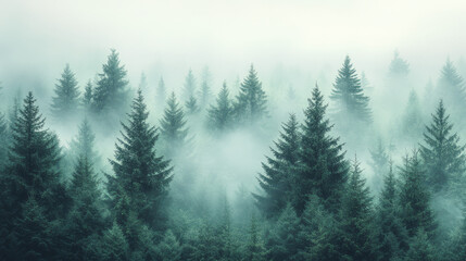 Fototapeta premium A thick forest of evergreen trees, isolated on a pastel mint background, representing the vitality of nature,