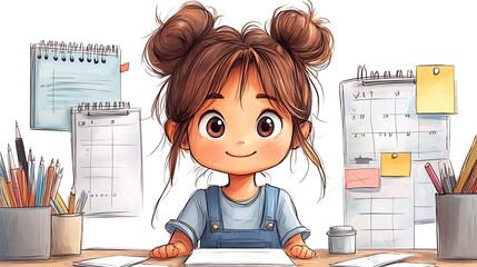 Chibi Project Manager with Desk and Calendar