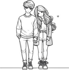 line art wedding husband wife, Mordan, kissing and romantic couple vector design.