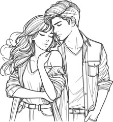 line art wedding husband wife, Mordan, kissing and romantic couple vector design.