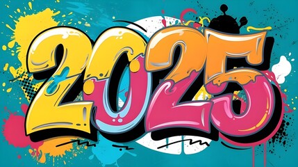 Fototapeta premium 2025 New Year Graffiti Art Design Celebration Abstract Typography Background Party