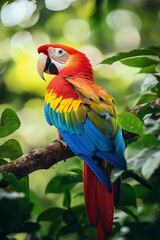 Bunter Papagei  auf einem Ast im Wald
