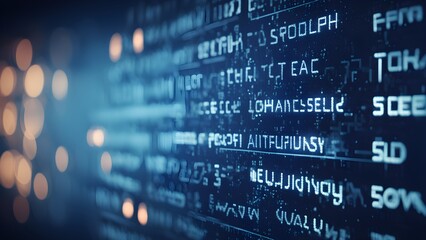 Obraz premium Abstract background with blurred blue and white text on a digital screen.