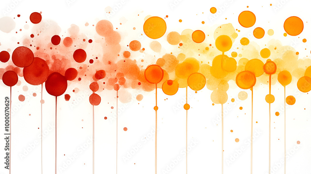 Poster abstract watercolor artwork featuring orange and red circles blending on a white background, creatin