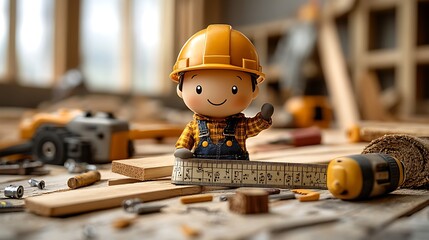 Fototapeta premium Adorable Chibi Construction Worker with Tools