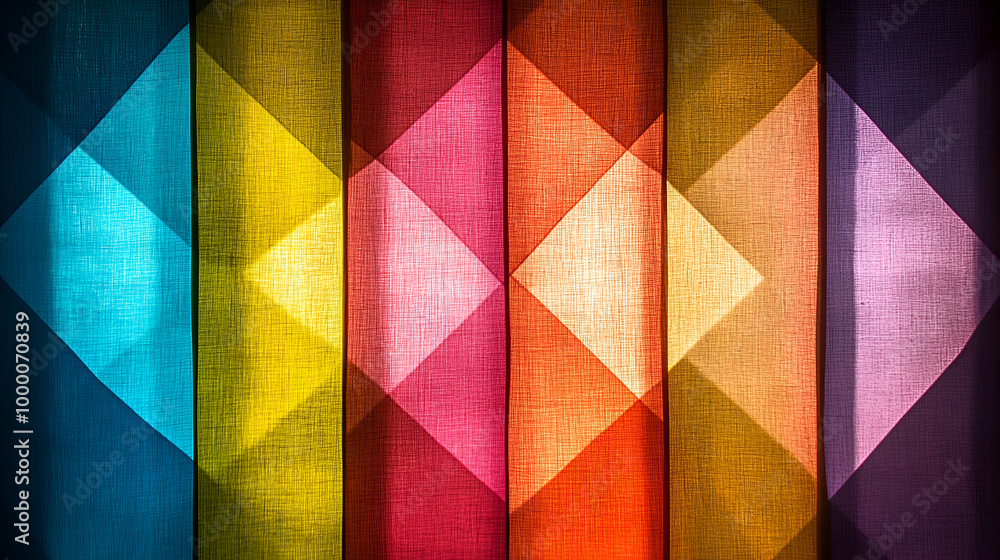 Aufkleber colorful geometric patterns create a vibrant display in fabric panels arranged vertically during day