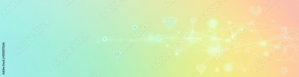 Poster soft gradient background with abstract shapes and hearts, conveying a sense of connection.