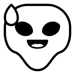 Alien Grinning Face Sweat Emoji. Simple Black Emoticon Symbol.