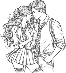 line art wedding husband wife, Mordan, kissing and romantic couple vector design.