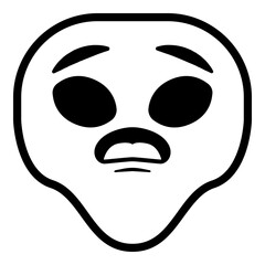 Alien Worry Emoji. Simple Black Emoticon Symbol.