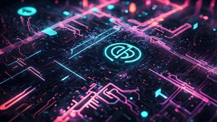 Obraz premium A glowing symbol on a futuristic circuit board.
