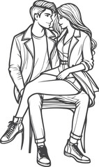 line art wedding husband wife, Mordan, kissing and romantic couple vector design.