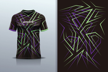 Sport jersey design template mockup sharp line for football soccer, running, esports,  purple black green color © Nimpuna O