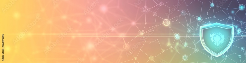 Poster abstract digital background featuring a shield symbolizing security and protection.