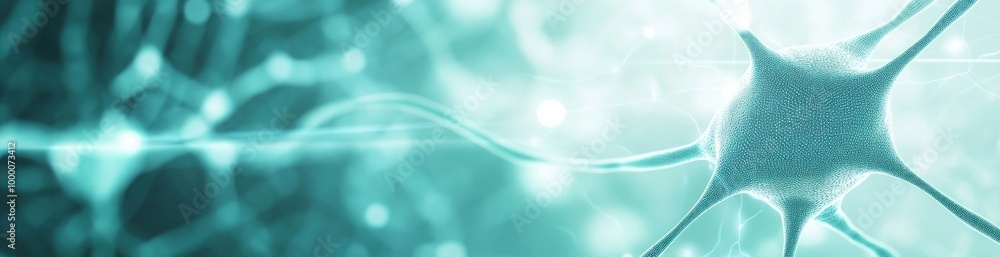 Poster abstract representation of a neuron with glowing connections, symbolizing neural activity.