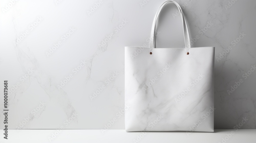 Wall mural elegant white leather tote on marble background