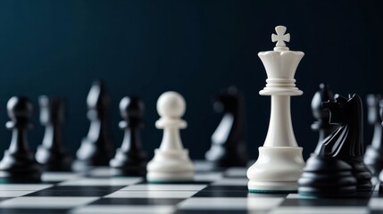 Fototapeta premium Chess pieces on a cosmic-themed board during an intense game under starry night sky