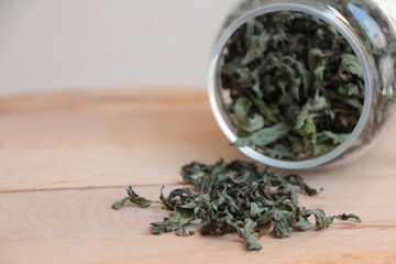 dried mint. dried mint in glass jar