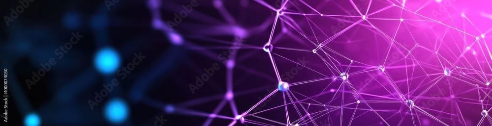 Poster abstract digital network with glowing nodes and connections.