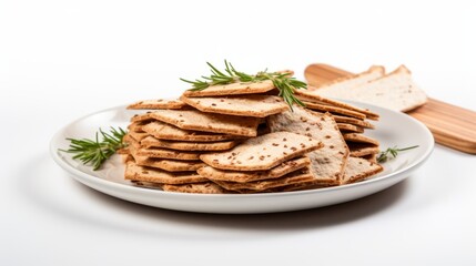 Realistic Whole Grain Crackers on White Plate