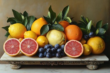 A Colorful Medley of Citrus Fruits Featuring Oranges, Lemons, and Grapefruit