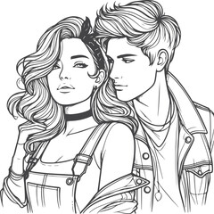 line art wedding husband wife, Mordan, kissing and romantic couple vector design.