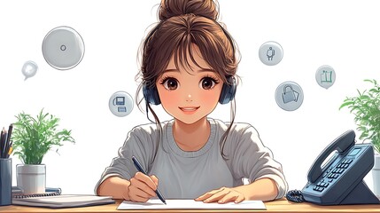 Cheerful Chibi Administrative Assistant at Work