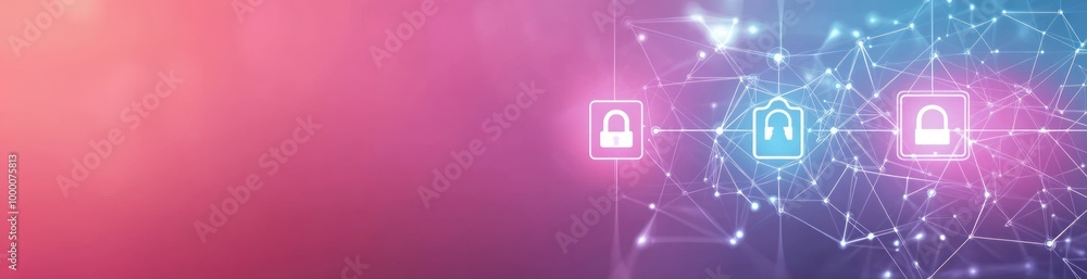 Aufkleber digital illustration of cybersecurity concepts with locks and network connections.