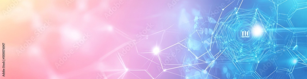 Poster abstract digital design featuring interconnected nodes and glowing elements in vibrant colors.
