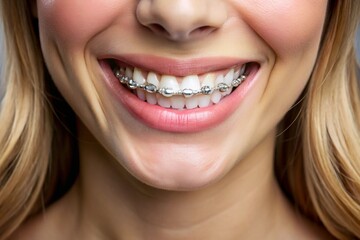 Obraz premium A woman with braces on her teeth is smiling