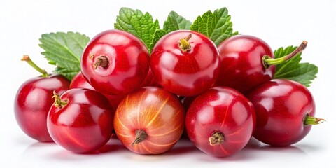 Fresh and Juicy Grosella Fruit on White Background, Showcasing Natural Red Color and Texture