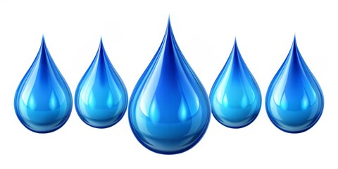 Crystal Blue Waters Symmetrical Droplets Reflecting Purity and Freshness on White Background - Ideal for Hydration and Cleanliness Ads
