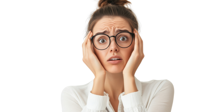 Worried Woman with Glasses.