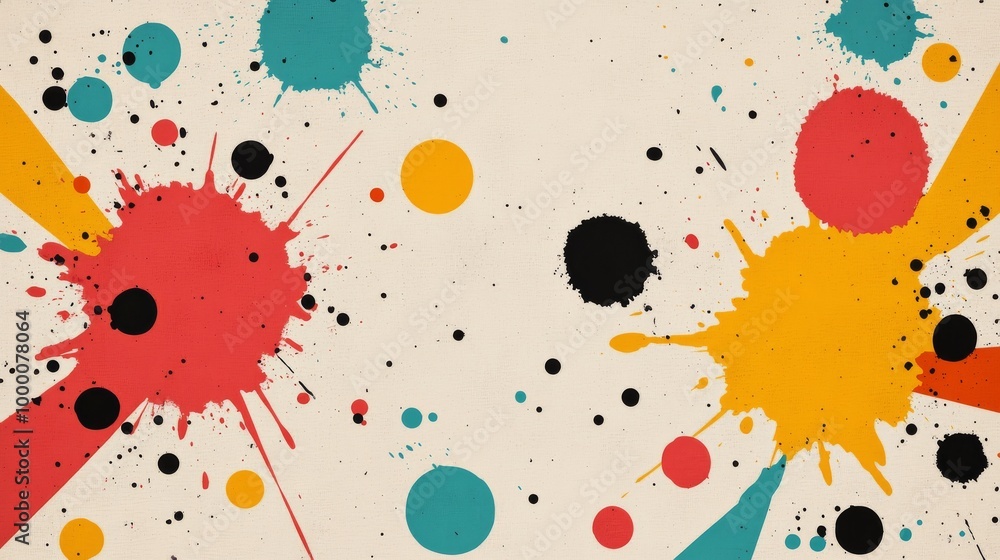 Poster colorful abstract splashes of paint on a textured background creating a vibrant artistic composition