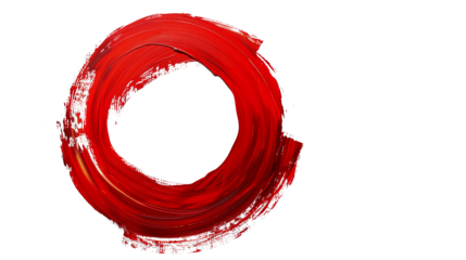 red paint brush stroke circle isolated on transparent background, brush stroke cut out