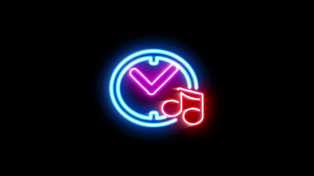 The blinking neon light of time concept icon in the black background.