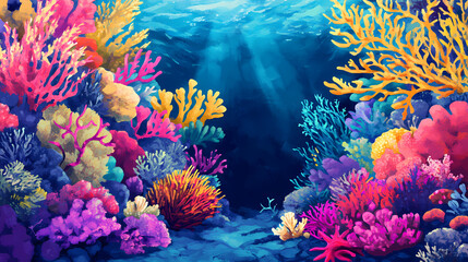 Obraz premium Vibrant coral garden beneath the ocean. Coral Garden. Illustration