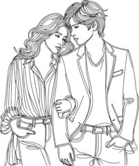 line art wedding husband wife, Mordan, kissing and romantic couple vector design.