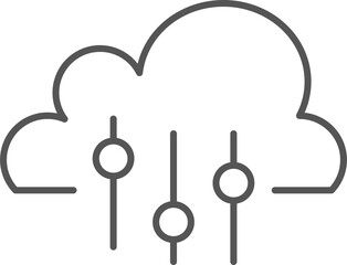 A line art icon of a cloud with three sliders, symbolizing cloud computing settings and configuration.