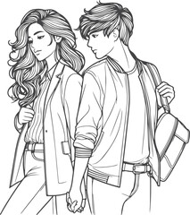 line art wedding husband wife, Mordan, kissing and romantic couple vector design.