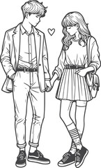 line art wedding husband wife, Mordan, kissing and romantic couple vector design.