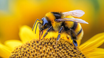  bumblebee pollinating a vibrant sunflower.