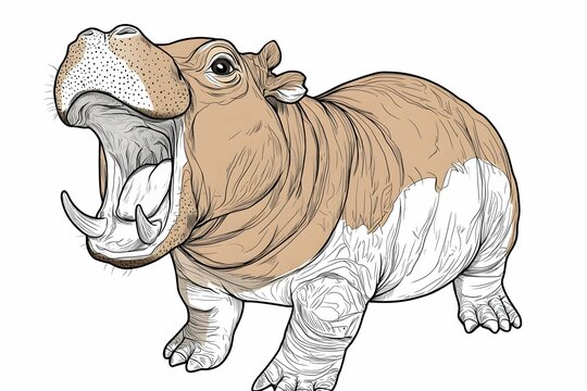recommend clip art: Yawning Pygmy Hippo Calf with Big Mouth Open - Illustration.