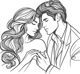 line art wedding husband wife, Mordan, kissing and romantic couple vector design.