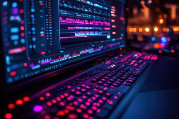 Exploring a Dynamic Editing Timeline on a Computer Monitor in a Vibrant Creative Workspace