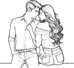 line art wedding husband wife, Mordan, kissing and romantic couple vector design.