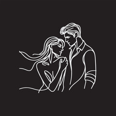 line art wedding husband wife, Mordan, kissing and romantic couple vector design.