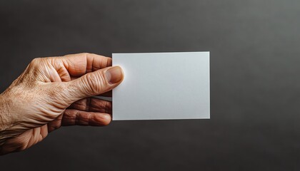 Fototapeta premium Elderly hand holding a blank white card, isolated, minimal background