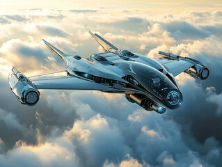 Fototapeta premium Futuristic Spacecraft Soaring Above the Clouds